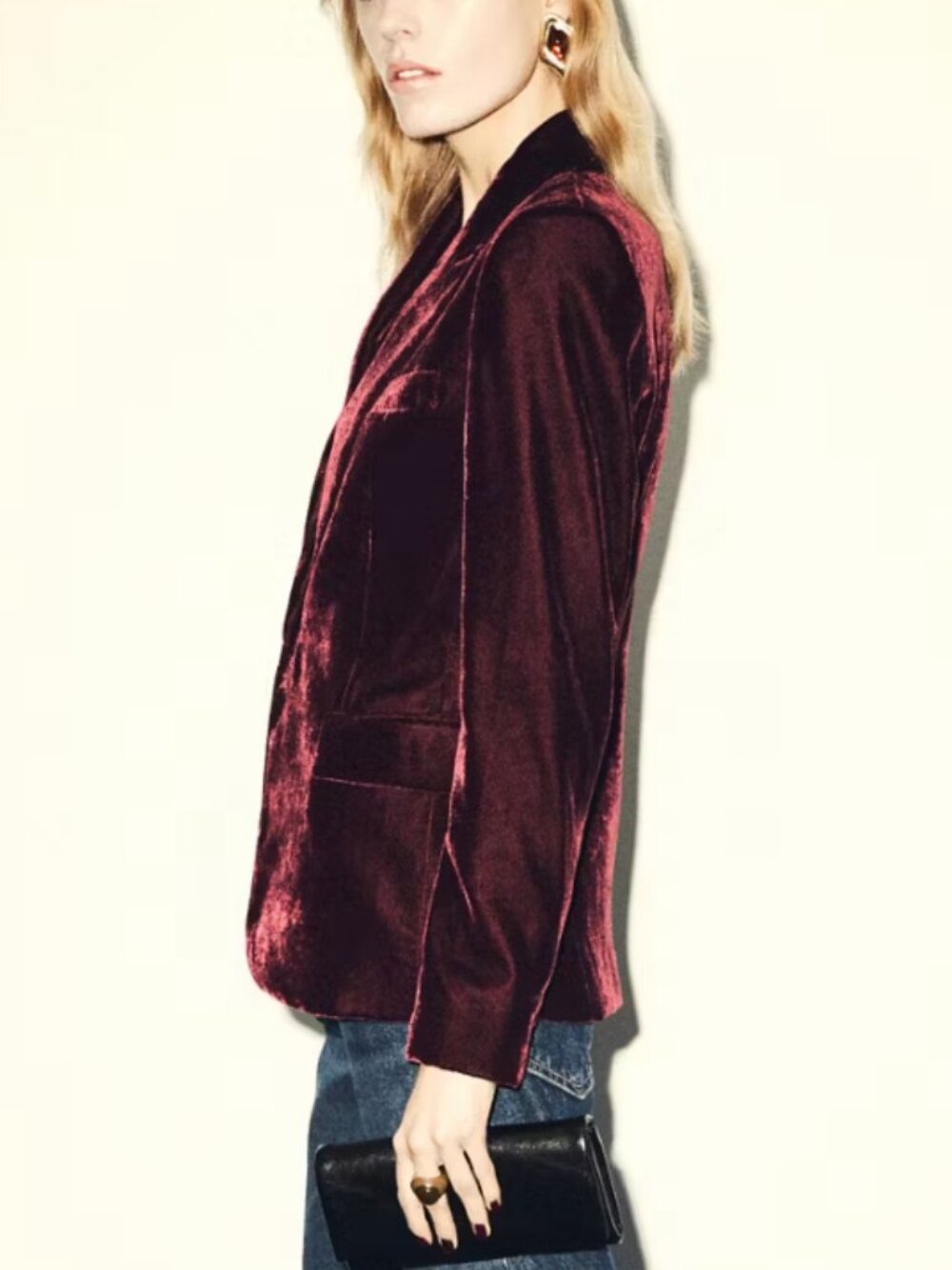 Mango Women's Size XS Burgundy Red Structured Velvet Blazer